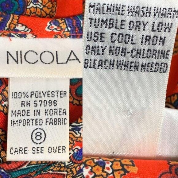 VINTAGE 80s/90s  {Nicola} Red Paisley Sateen Feminine Secretary Blouse Medium - Picture 4 of 5